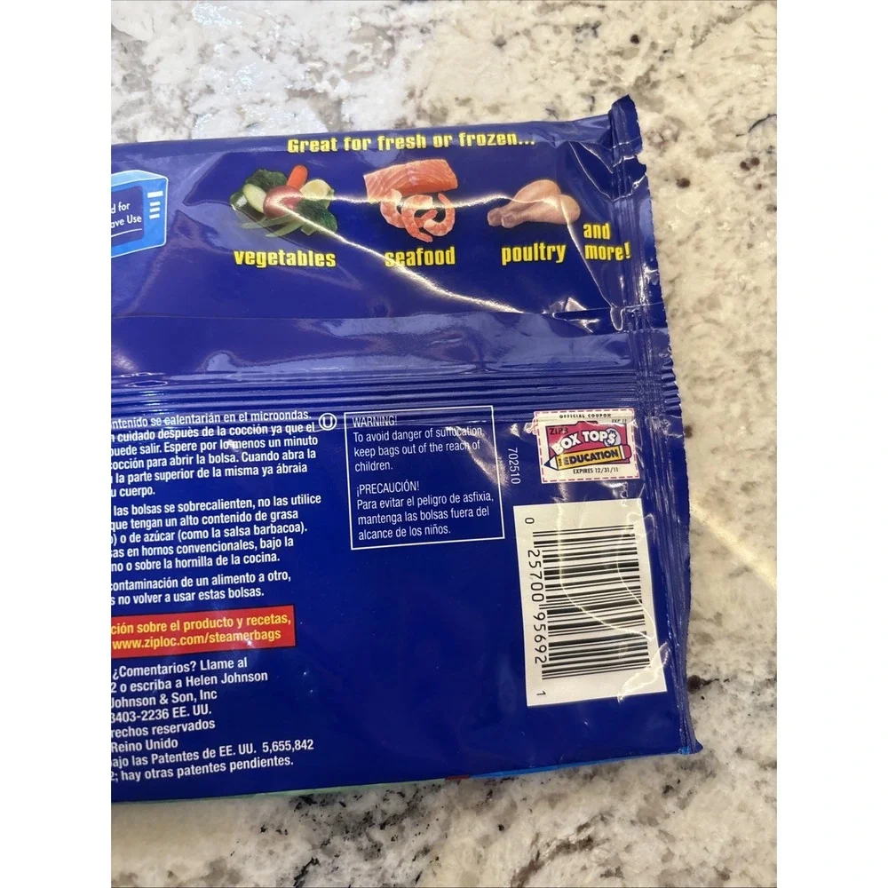 Ziploc Zip'N Steam Cooking Bags Large 7 Pack 9 1/4in X 8in Servings discontinued